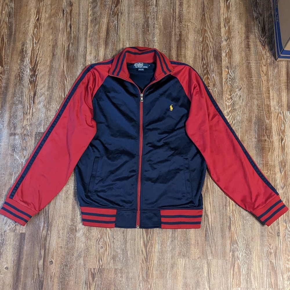 Polo Ralph Lauren Men's Size M Navy Blue And Red Zip Track Jacket